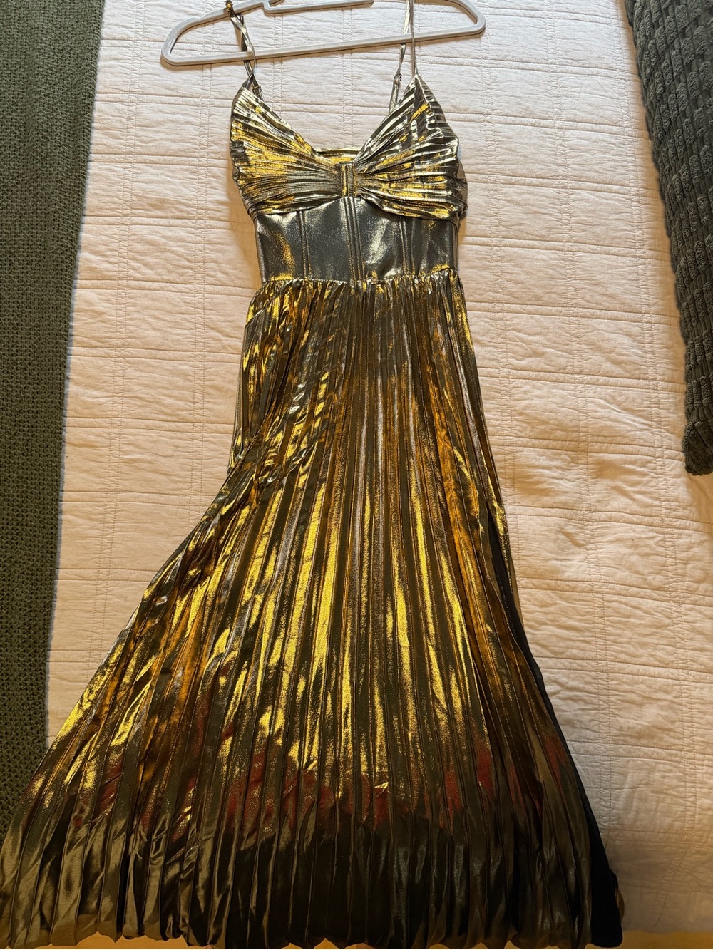 Banana Republic Metallic Gold Pleated Maxi Dress